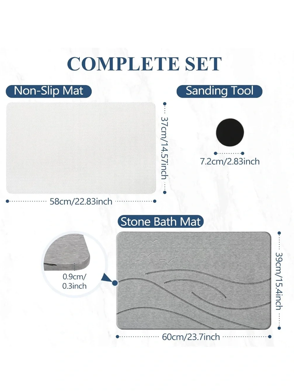 Large Stone Bath Mat Diatomite Non-Slip Natural Gray Absorbent Quick Dry